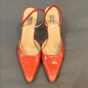 Isaac Mizrahi Red Croc-Patterned Heels